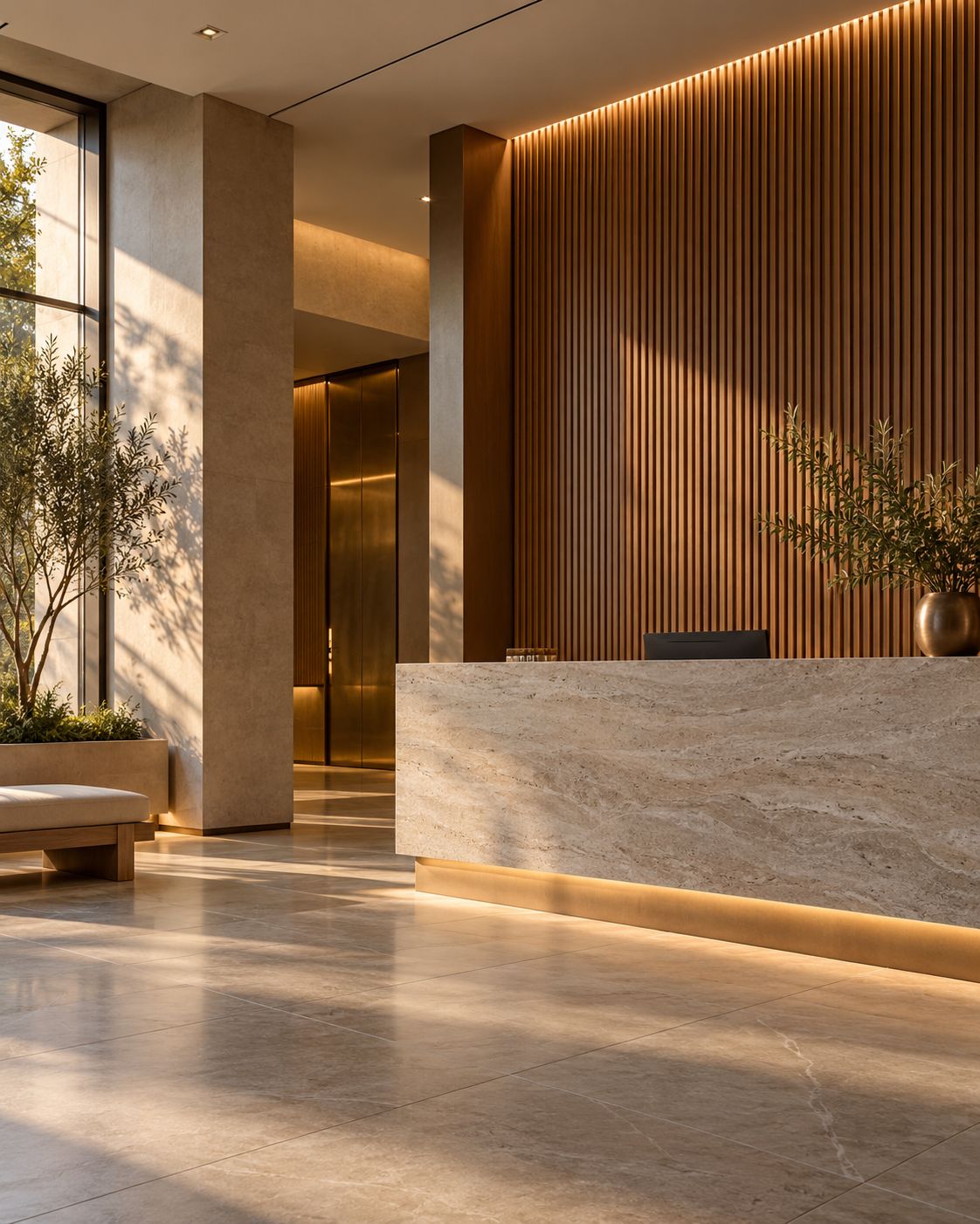 Hall de entrada de edifício residencial com marcenaria